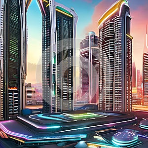 579 Futuristic Sci-Fi City: A futuristic and sci-fi-inspired background featuring a futuristic cityscape with futuristic buildin