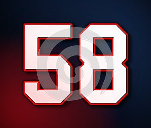 58 American Football Classic Sport Jersey Number in the colors of the American flag design Patriot, Patriots 3D illustration