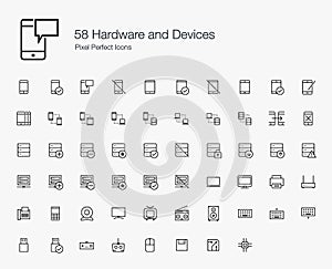 58 Hardware Devices Pixel Perfect Icons (line style)