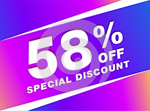 58% OFF Sale Discount Banner. Discount offer price tag. 58% OFF Special Discount offer