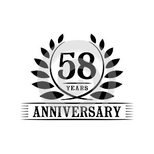 58 years anniversary celebration logo. 58th anniversary luxury design template. Vector and illustration.