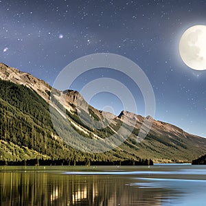 589 Night Sky with Full Moon: A breathtaking and celestial background featuring a night sky with a full moon in mesmerizing and