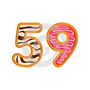 59 number sweet glazed doughnut vector illustration