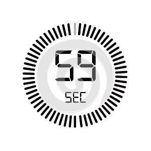 The 59 seconds icon, digital timer. clock and watch, timer, countdown symbol isolated on white background, stopwatch vector icon