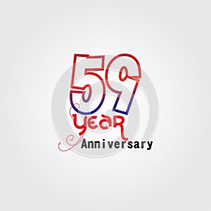 59 years anniversary celebration logotype. anniversary logo with red and blue color isolated on gray background, vector design for