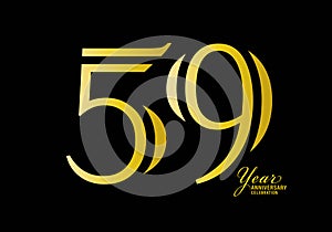 59 years anniversary celebration logotype gold color vector, 59th birthday logo,59 number, anniversary year banner, anniversary