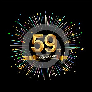 59th Anniversary celebration. Golden number 59th with sparkling confetti