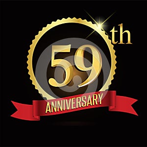 59th golden anniversary logo with shiny ring red ribbon