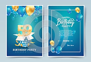 59th years birthday vector invitation double card. Fifty ninth years wedding anniversary celebration brochure. Template