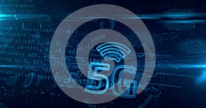 5G 5 generation network mobile symbol hologram tunnel