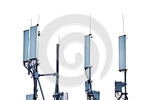 5g cellular antennas receiver on the roof of the building, isolated on a w