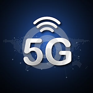 5G cellular mobile communication abstract background with global network line dot link transmission. Digital transformation and