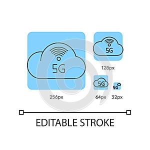5G cloud service blue linear icons set