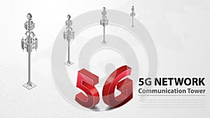 5g Communication Tower Wireless Hispeed Internet with Data center background