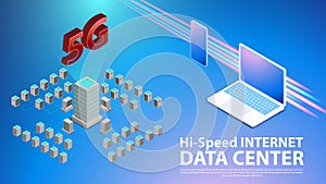 5g Communication Wireless Hispeed Internet with Data center background