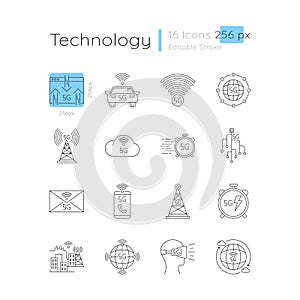 5G connection linear icons set