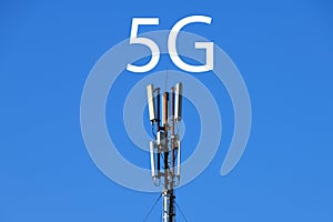 5g connection.Mobile tower. Mobile connection. High speed internet concept. technology concept of the future mobile network.