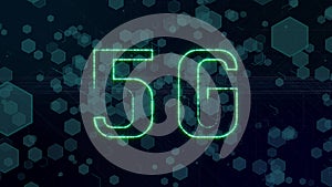 5G Digital Technology Wireless Network System Infographic Motion Background. Cellular Speed Mobile Hexagon Element Connection.
