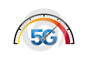 5G fast network logo. Speed internet 5g test concept. speedometer symbol of speed 5g network.