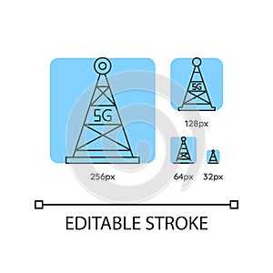 5G fast speed connection blue linear icons set
