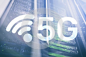 5G Fast Wireless internet connection Communication Mobile Technology concept.