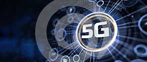 5g Fifth generation wireless mobile internet connection concept on virtual screen