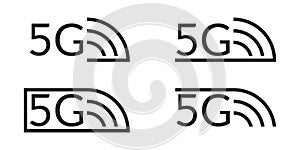 5G icon set. High speed wifi or wireless network logos. Mobile Internet technology symbols. Vector illustration