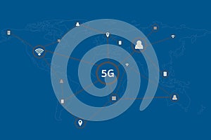 5G infographic icon and world map.