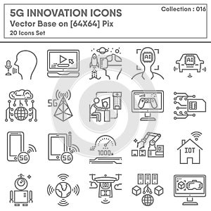 5G Innovation and Technology Communication Network Icon Set, Icons Collection of Technology IOT System for Business Service.
