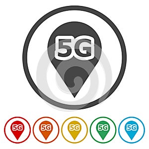 5G internet access point ring icon, color set