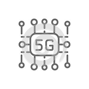 5G internet technology, wireless chip line icon.