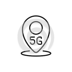 5G Location Marker icon line design. 5g, location, marker, icon, mobile, wireless, technology vector illustration.5G