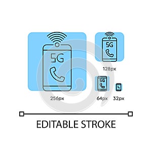 5G mobile network blue linear icons set