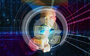 5G mobile network technology symbol digital 3d finger touch