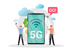 5g mobile technology speed wi fi wireless connection vector flat illustration global traffic signal