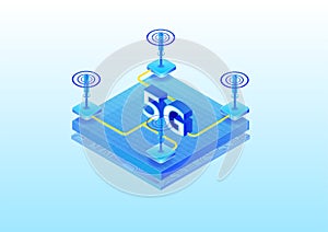 5G modern telephony mobile network concept. Isometric 3D vector illustration of a 5G