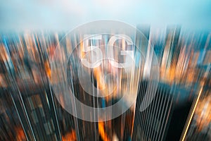 5G on a motion blurred city skyline