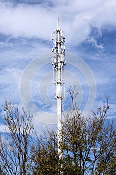 5G network base station signal tower is located in the suburbs of Beijing.