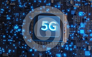 5G network communication on modern circuit board, high-speed mobile internet and new generation networks technology background