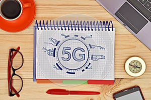 5G network concept drawn on a notepad