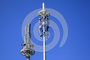 5G Network Connection Concept-5G ;communication mast, satellite communication antenna, copy space