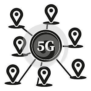 5G network global coverage. Location pins connectivity. Fast, advanced technology. Vector illustration. EPS 10.