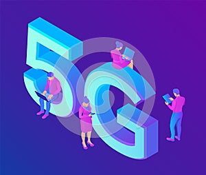 5G Network Internet Mobile technology concept. 5G wireless systems and internet of things . High-speed mobile Internet. Using