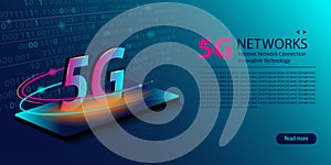 5G network new wireless internet wifi connection. Innovative generation of the global high speed Internet broadband. Big data