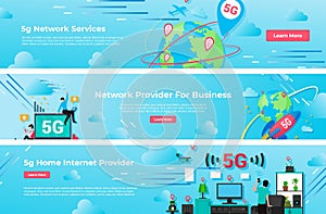 5G network service provider for business and home landing page set vector illustration