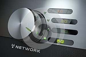 5G network. Switch knob with different telecommunication standarts in mobile network