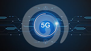 5G network technology background concept. 5G wireless Wi-fi connection internet, data, circle line, lights,