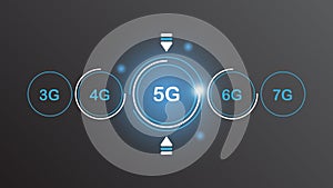 5G network technology background concept. 5G wireless Wi-fi connection internet, data, circle line, lights,