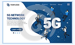 5G network technology concept. Internet systems telecommunication service. People using High speed wireless connection 5G. Flat