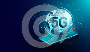 5G network wireless connection on smartphone concept, global network internet and internet of things Vector .Element of this image